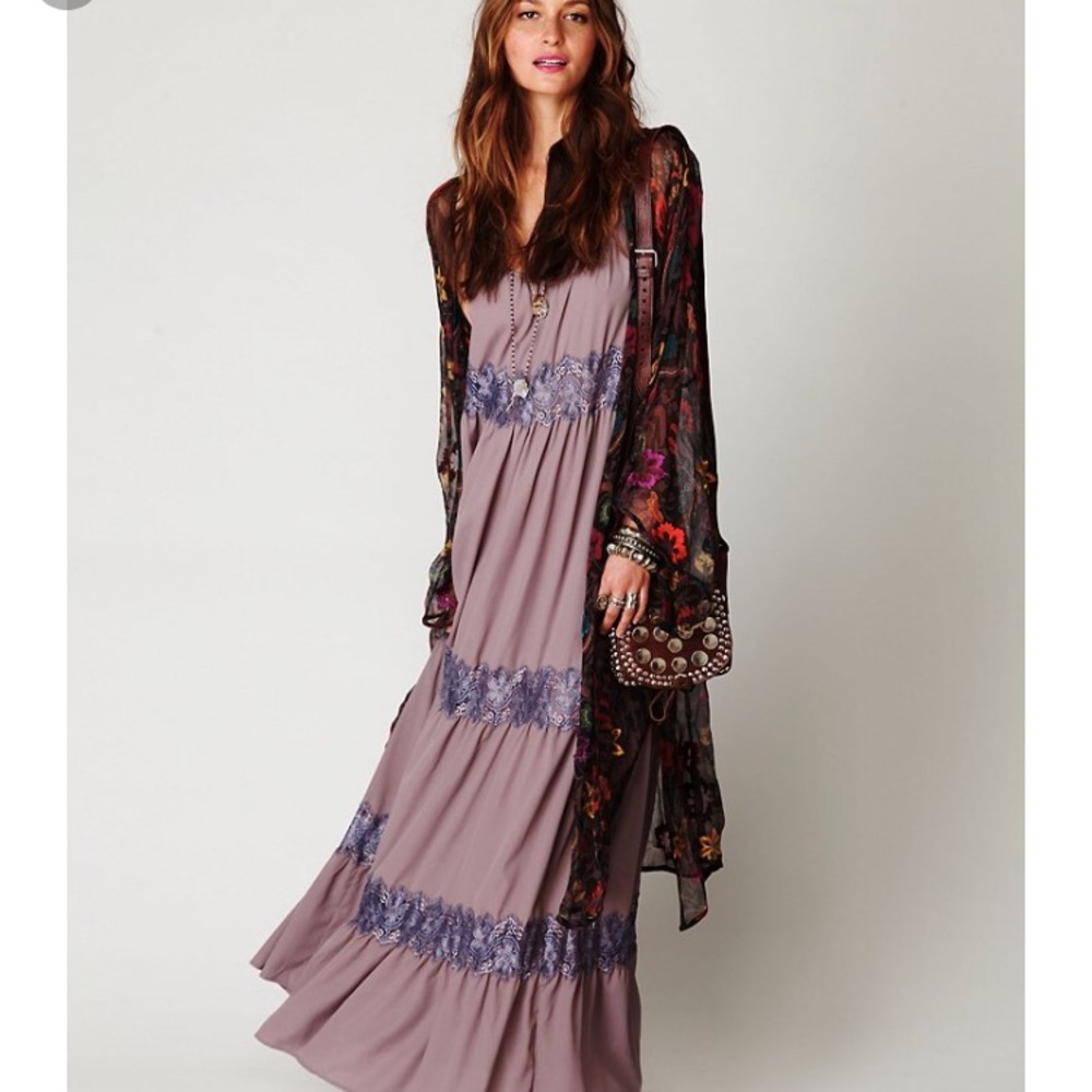 Free People purple lace stripe maxi dress xs